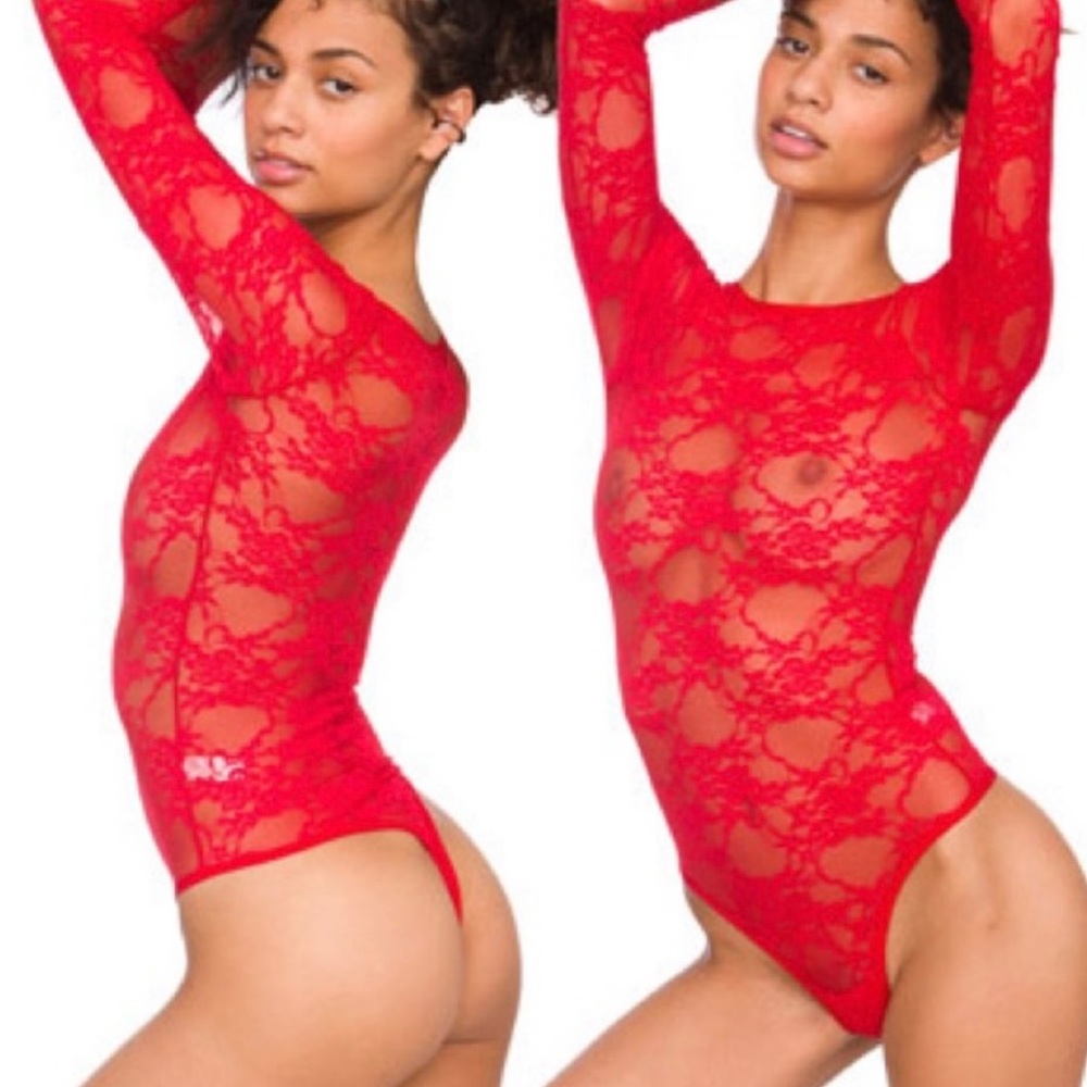AMERICAN APPAREL Red Stretchy Lace Bodysuit L New